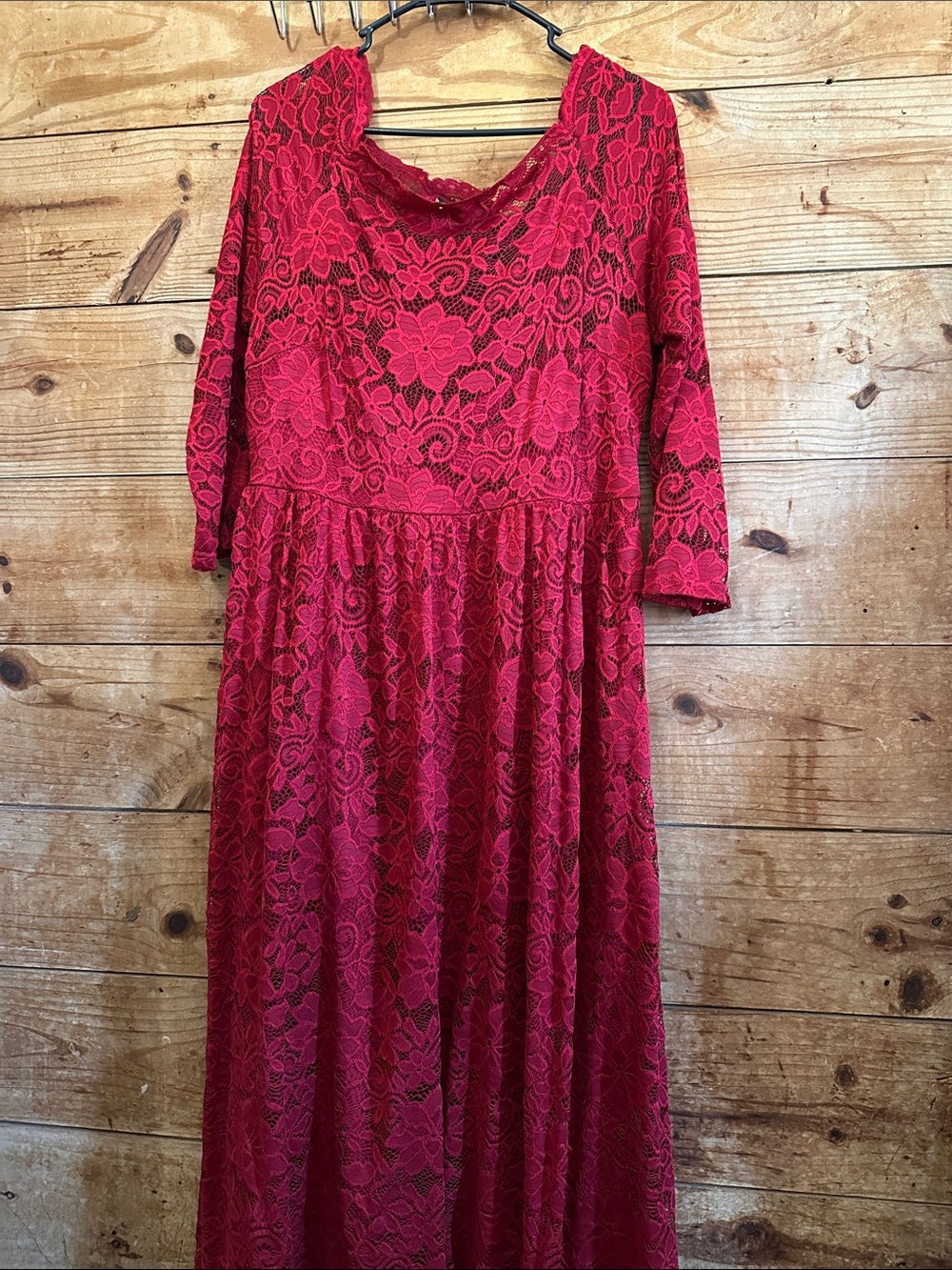 Miusol Red Floral Lace Maxi Dress